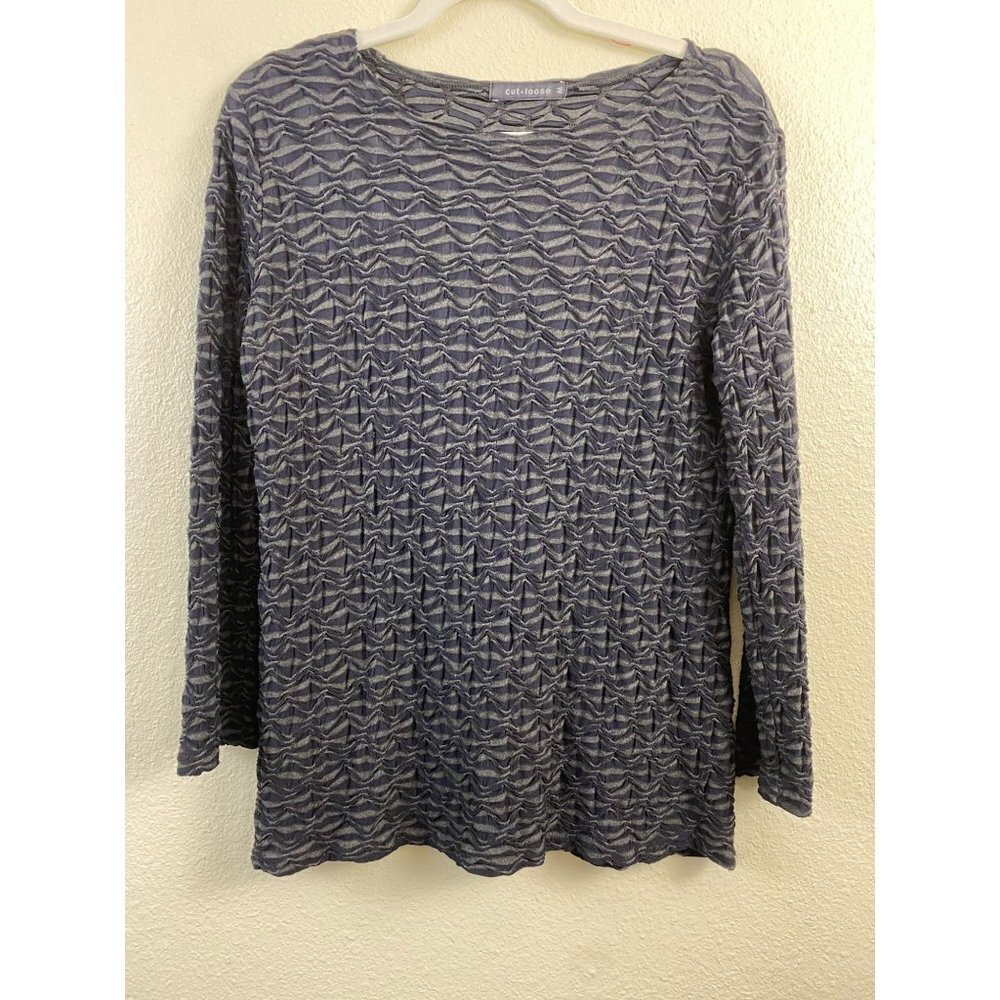CUT LOOSE SWEATER Top WOMENS MEDIUM GRAY Black Stretch Textured Long Sleeve Fall
